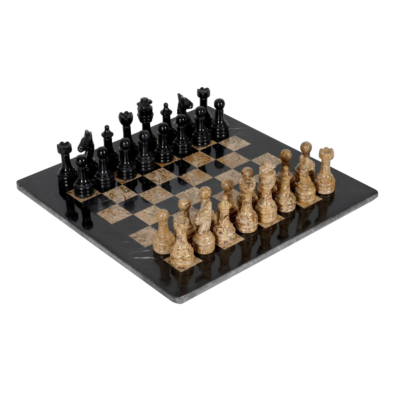 Marble Coral and Black Chess Set