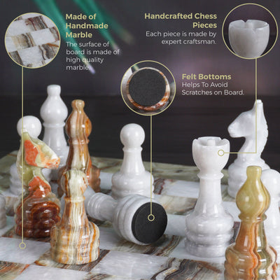 Marble Green and White Chess Set